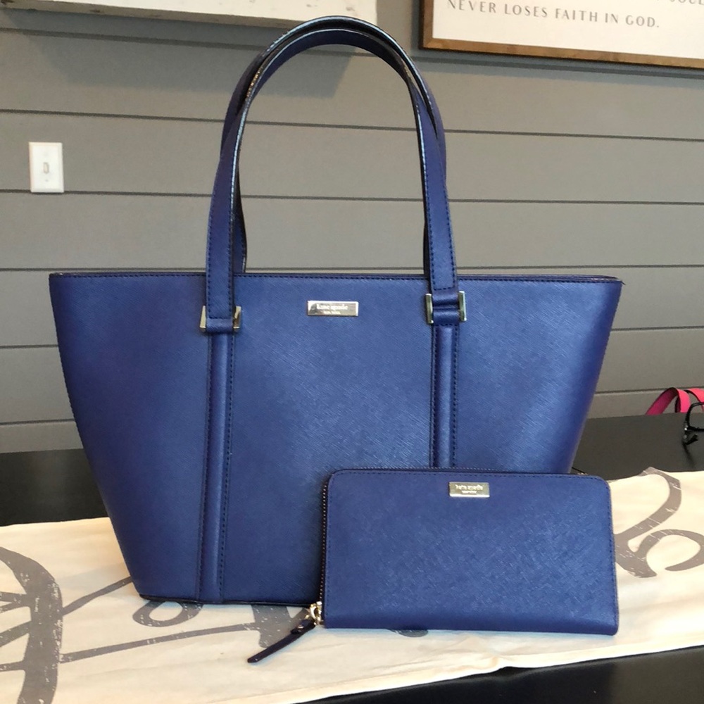 Kate Spade navy blue tote and wallet